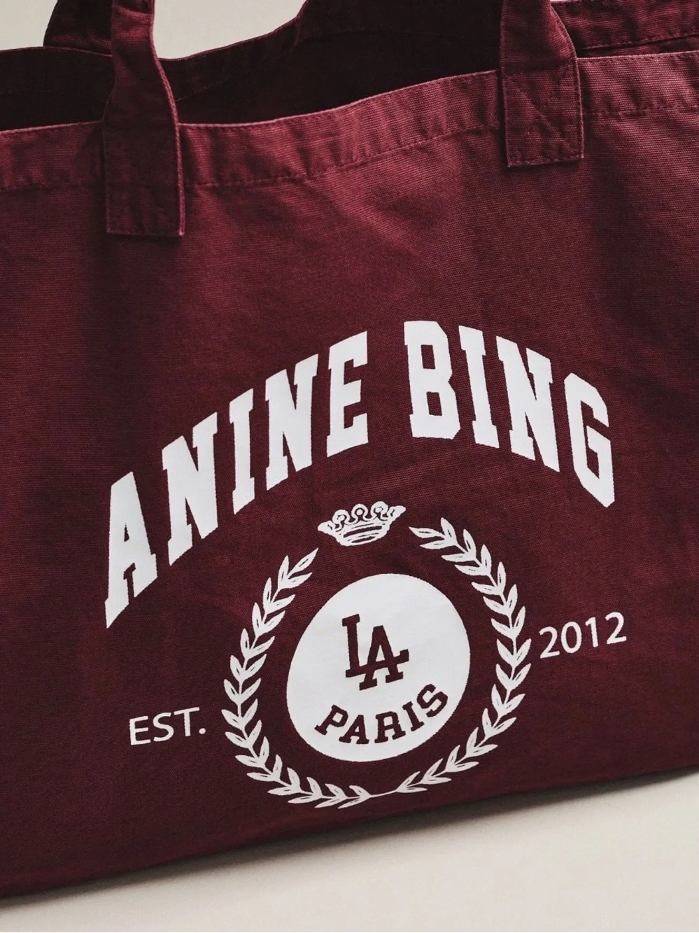 ANINE BING Leo Collegiate Canvas Tote – Burgundy – NWT